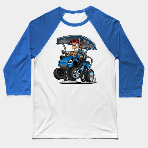 Funny Golf Cart Hotrod Golf Car Popping a Wheelie Cartoon Baseball T-Shirt by hobrath